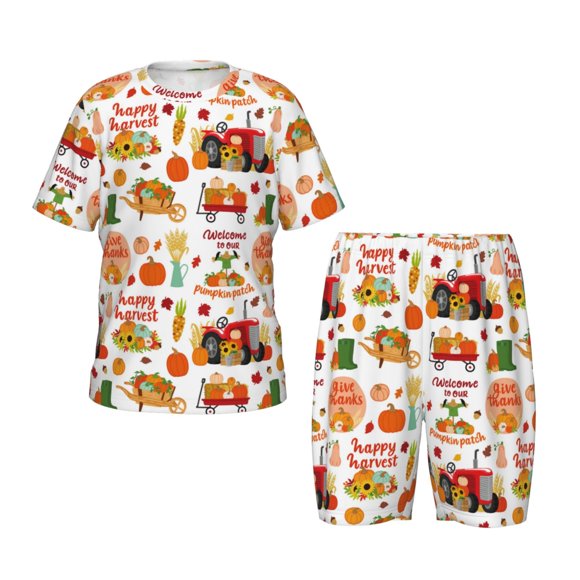 Balery Fall Farm Pumpkin Conjunto de Pijama Infantil de Manga Corta con Estampado – Ropa de Dormir de Algodón Suave-3X-Large