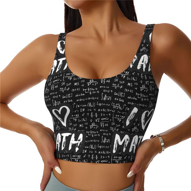 Balery I love Math Sujetadores deportivos con espalda cruzada para mujer, acolchados, sin costuras, de alto impacto, ideales para yoga, gimnasio, entrenamiento y fitness.-Medium