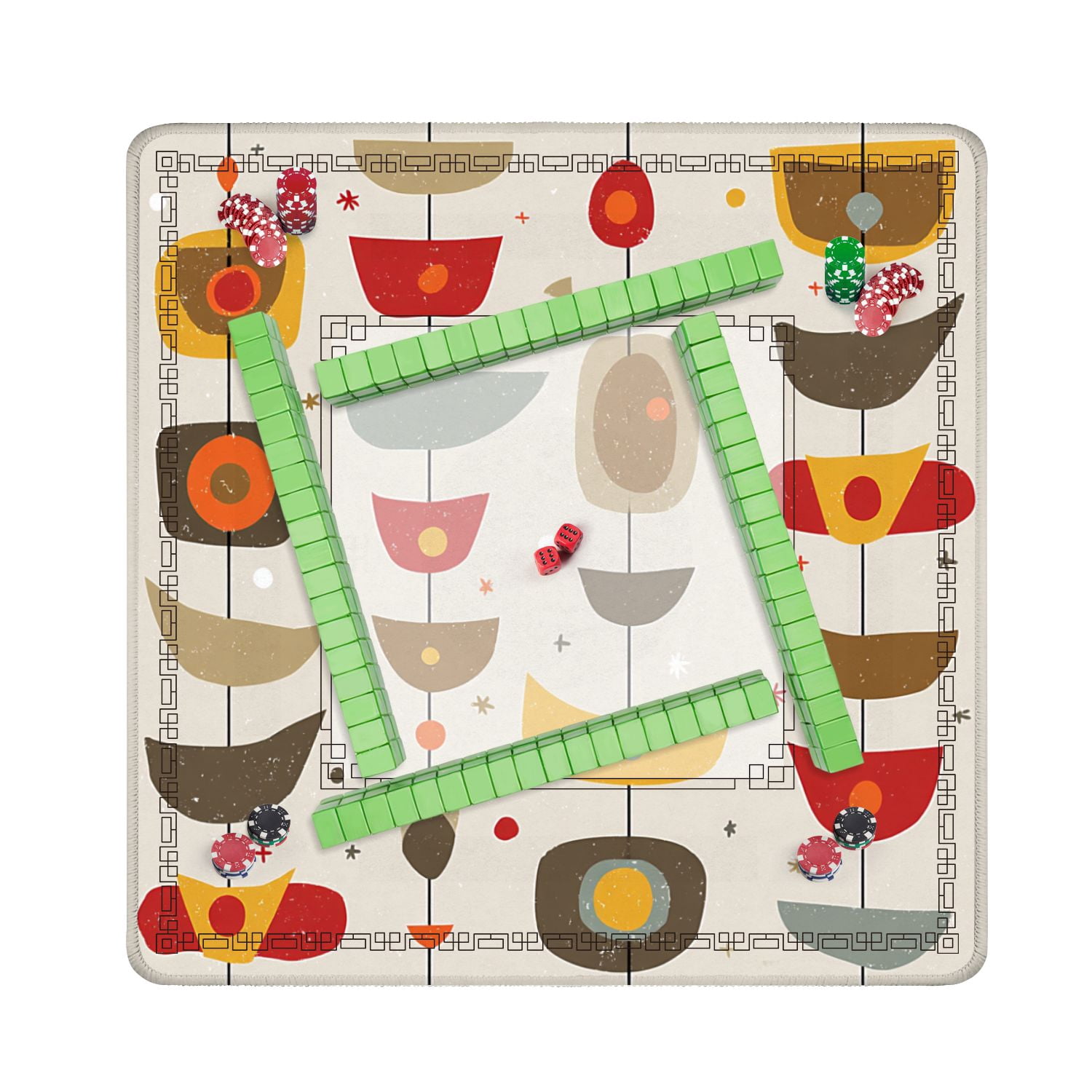 Mahjong Mat 31.5" x 31.5" Mid century modern art Abstract geometric seamless Non-Slip Noise Reduction American Mahjong Tiles Table Cover for Dominoes Poker Card Board Games Gift
