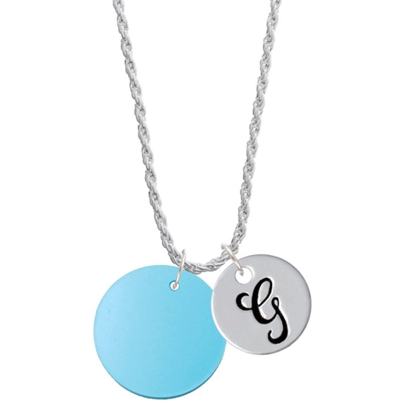 Delight Jewelry Acrylic 1" Disc Hot Blue Imitation Pearl Silvertone Script Initial Disc - G - Charm Necklace, 20"+3"