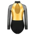 thumbnail image 6 of Doomiva Kids Girls Long Sleeve Sparkly Gymnastics Leotard Dance Unitard Tumbling Bodysuit with Shorts Set Gold&Black 12, 6 of 7
