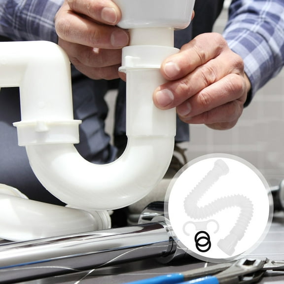 Minkissy White Plastic Flexible Drain Hose for Kitchen Sink Drain Connection