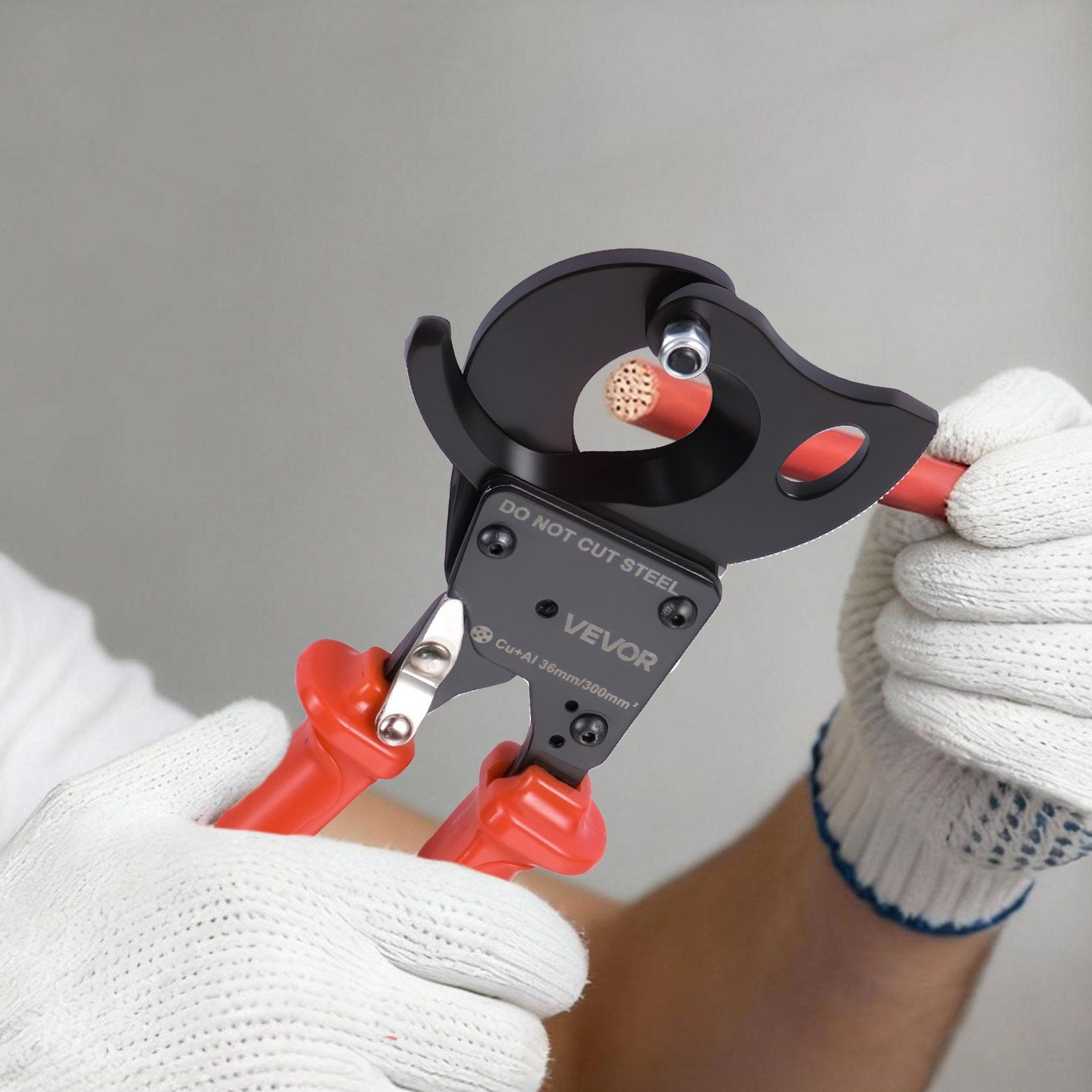 Ratcheting Cable Cutter, Spring Steel Blades with PVC-Coated Handles, Quick-Release Button, Heavy Duty Ratchet Cable Wire Cutter for Cutting Copper & Aluminum Cables Up to 600 MCM / 300 mm²
