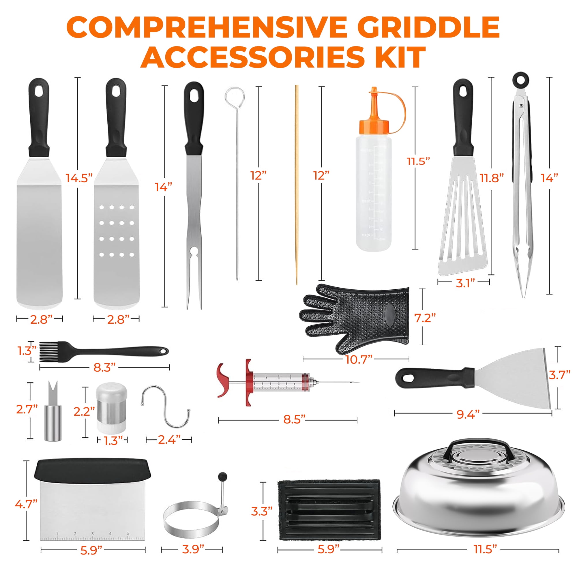 OHHANI 140Pcs Griddle Accessories Kit for Blackstone Camp Chef, BBQ Grill Tools Set with Spatulas, Squeeze Bottles, Tongs, Scraper, Storage Bag, for Outdoor Camping