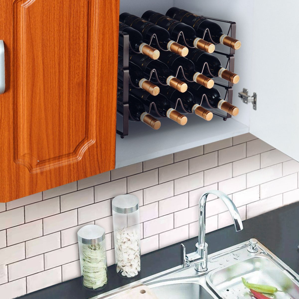 Countertop Cabinet Wine Holder Storage Stand GONGSHI 3 Tier Stackable Wine Rack Hold 12 Bottles Metal 
