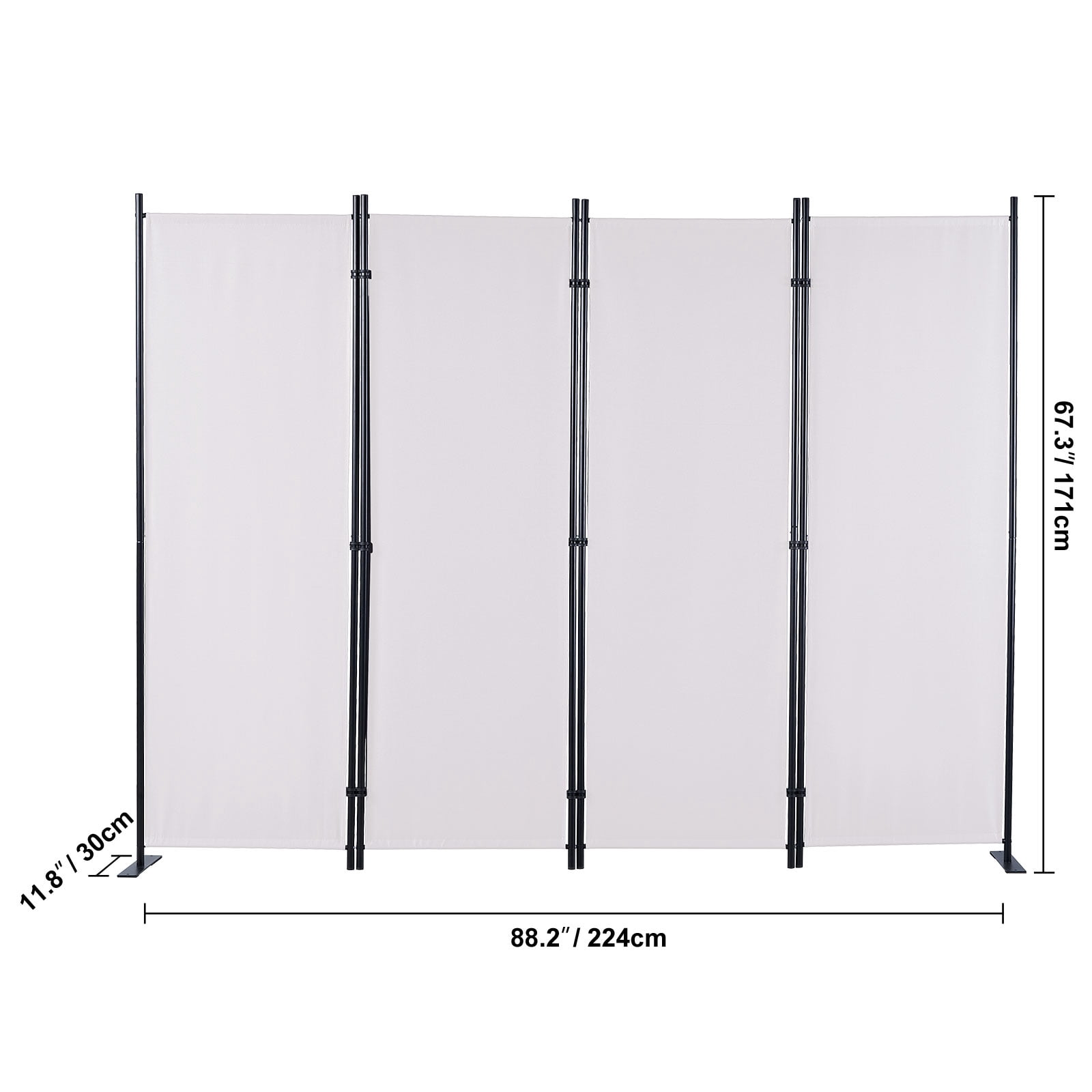 KFFKFF Space Separator, 5.6 ft Privacy Folding Screens (4-panel), Cloth Sectional Dividers for Workspace, Sleeping Area, Meal Space, Study Room, Independent, in White