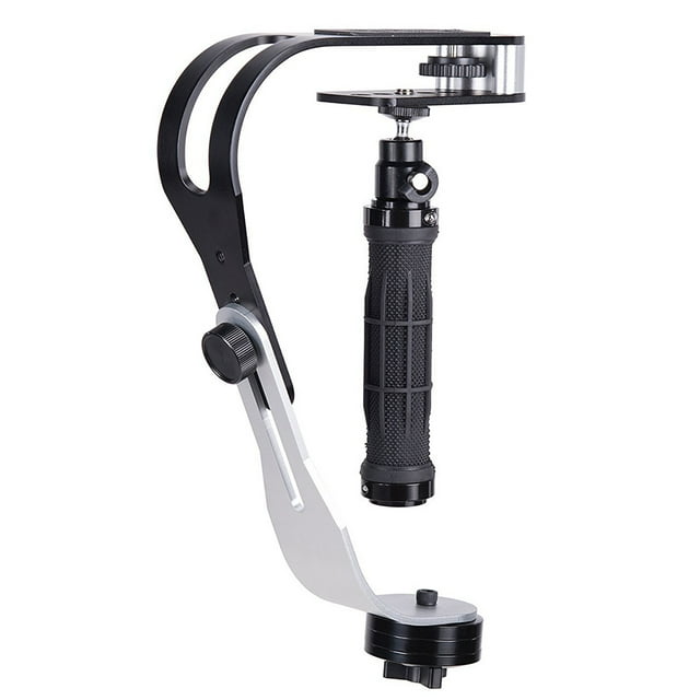 Aluminum Alloy Arc-Design Handheld Camera Stabilizer with 2 Additional Weights, Anti-Slip Multi-Angle Handle, Rubber Pad Protection, Max 1500g Load for DSLR DV Video Shooting (Black)