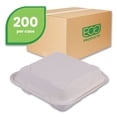 thumbnail image 2 of Eco-Products EP-HC93NFA Vanguard 9 in. x 9 in. x 3 in. 3-Compartment Renewable and Compostable Sugarcane Clamshells - White (200/Carton), 2 of 8