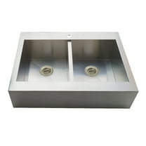 Kingston Brass Edinburg KGKTDF3624918 36" Stainless Steel Double Bowl Drop-In Kitchen Sink with 1-Hole Drain and Strainer, Stainless Steel/Brushed Nickel