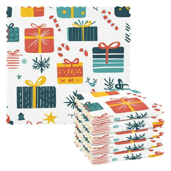 Christmas Gifts Pattern 6 Pack Kitchen Cleaning Cloths 11'' x 11'', Super Absorbent, Soft Double Layer Plush for Dish and Surface Cleaning