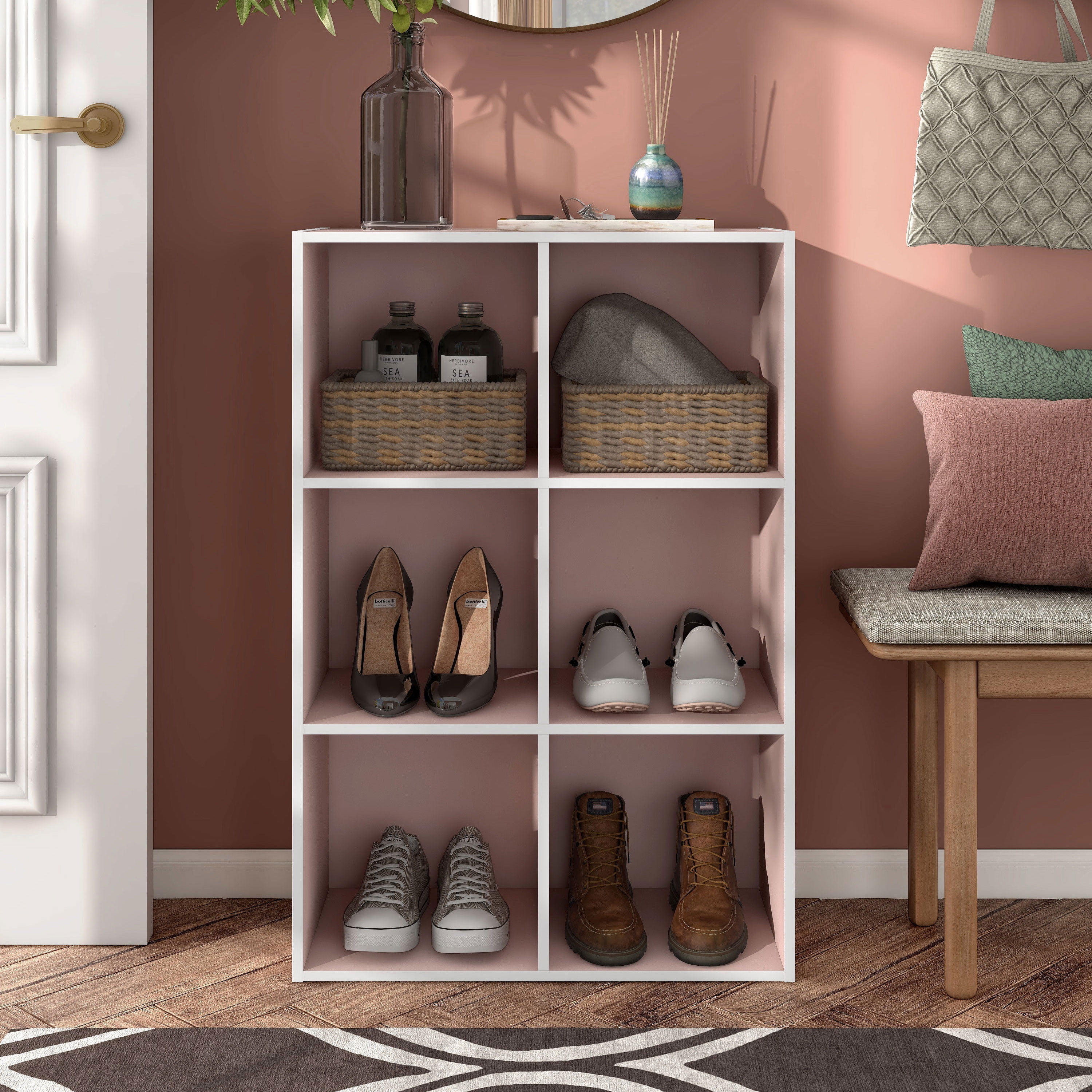 Furniture of America Brooks Stackable 6-Cube Wood Light Pink Kids Bookcase