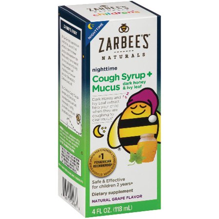 - Zarbee's Naturals Children's Cough Syrup + Mucus Nighttime with Dark Honey & Ivy Leaf , Natural Grape Flavor, 4 Fl. Ounces (1 Box)
