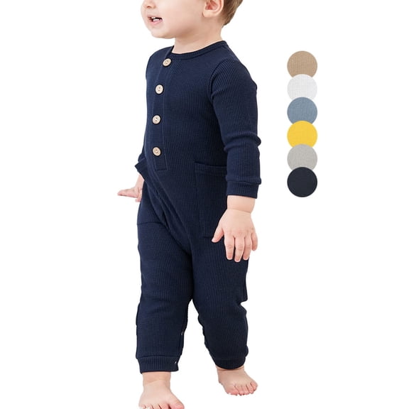 Newborn Infant Unisex Baby Boy Girl Waffle Knit Button Solid Romper Bodysuit One Piece Jumpsuit Outfits