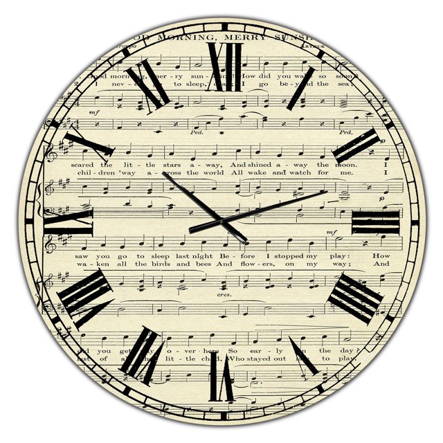 Designart 'Goodmorning Merry Sunshine Music Score' Large Cottage Wall Clock