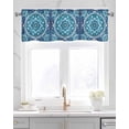 thumbnail image 2 of Boho Teal Blue Kitchen Valances for Windows Farmhouse Linen Window Valance Curtain for Living Room Window Treatment Abstract Flowers Ethnic Southwestern Valance Rod Pocket Topper Drape, 60 x 18 Inch, 2 of 6