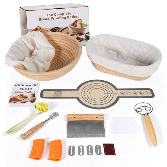 Sourdough Starter Kit, Sourdough Bread Baking Supplies with Round & Oval Bread Proofing Baskets, Thoughtful Gift for Beginners & Home Bakers