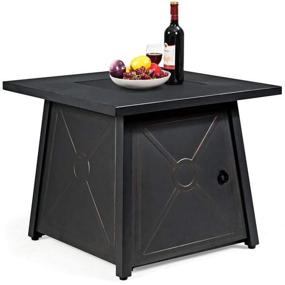 Patiojoy 50,000 BTU Square Outdoor Propane Fire Pit Table with Waterproof Cover Lava Rock