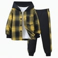 thumbnail image 2 of Godom Boys Clothes 5T Fall Winter Outfit Plaid Long Sleeve Button Down Top Hoodie and Pants Suits,Yellow, 2 of 7