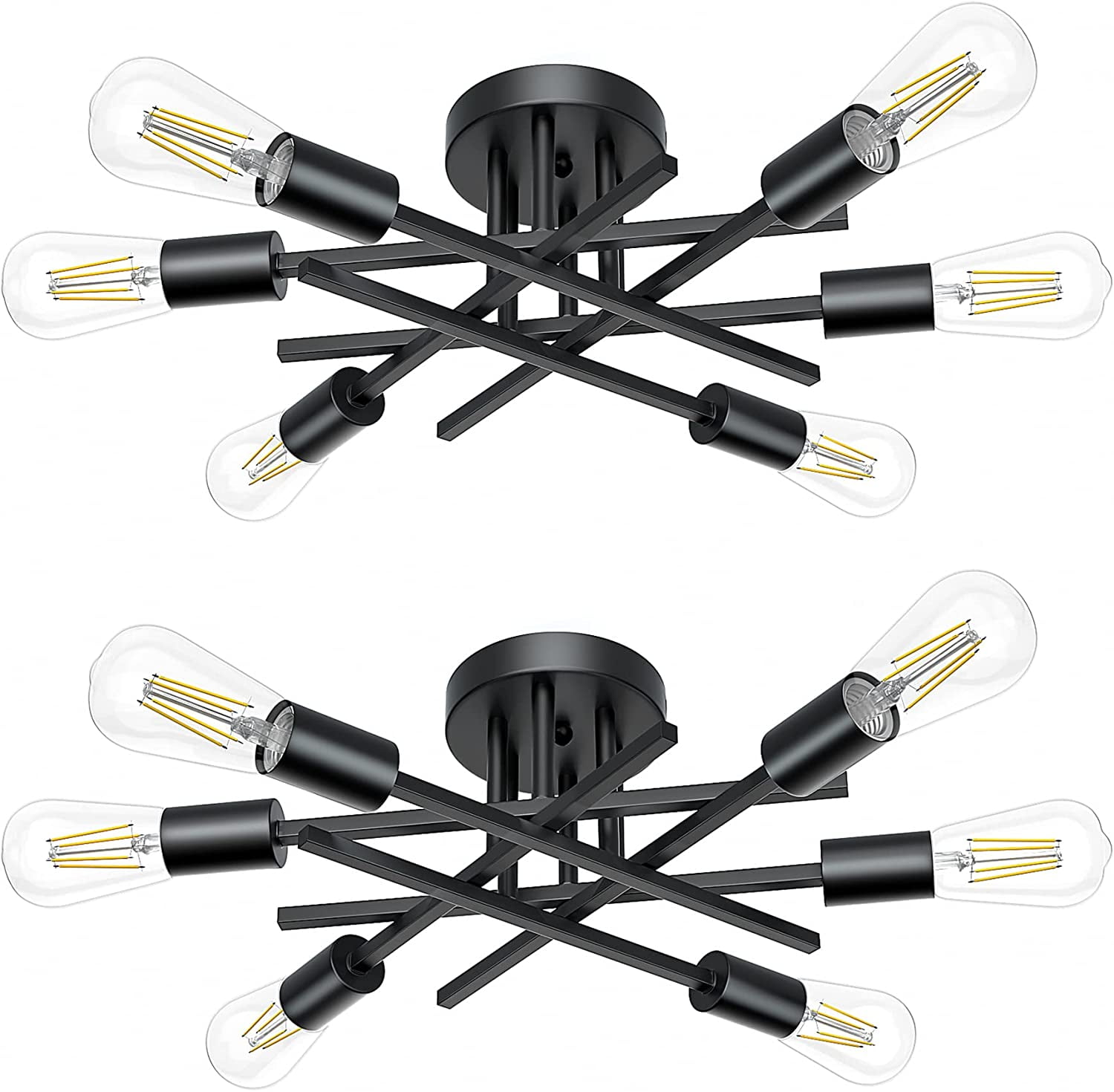 6Light Industrial Semi Flush Mount Ceiling Light Fixture Modern Matte