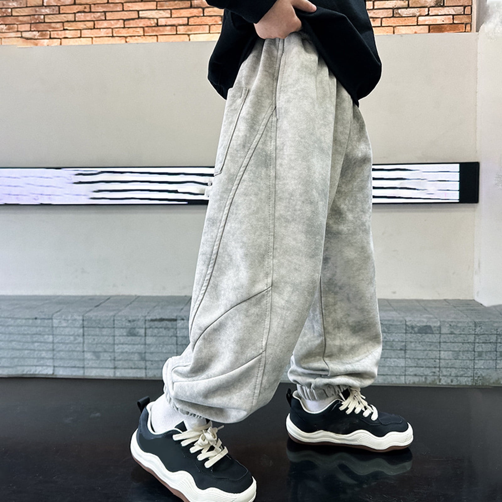 Fgnfyis Boys Winter Lined Thermal Joggers Soft Comfortable Athletic Sweatpants with Thick Warm Inner for Kids Outdoor Activities and Daily Wear Light Gray 14-15 Years