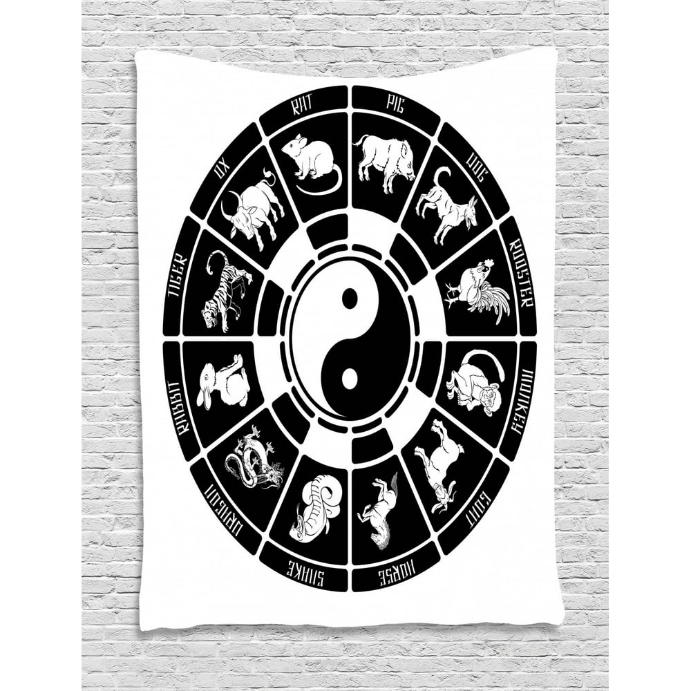 Chinese zodiac animal icons stock vector Zodiac Tapestry, Chinese Horoscope Wheel with Animal Figures Names and