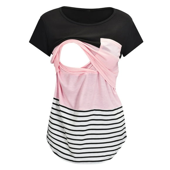 2025 Womens Maternity Short Sleeve Plain Tops for Women Crew Neck Striped Printed Maternity Plus Size Pants Nursed Tops T-Shirt Maternity Blouses for