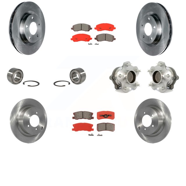 Roulements de Moyeu de Roue avant Arrière, Rotors de Frein à Disque et Kit de Plaquettes Semi-Métalliques (10 Pcs) pour Mitsubishi RVR FWD 2011
