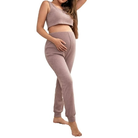 

Maternity Loungewear Casual Plain Scoop Neck Pant Sets Mauve Purple M