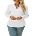 thumbnail image 1 of Women Fashion Shirts Solid Color Hollow-Out Long Sleeve Blouses, 1 of 7