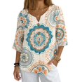 thumbnail image 2 of Tutolipy Mandala Print Linen-Style Women’s Blouse, Linen-Like Linen-Look Women's Blouse for Daily Wear Daily Outing Coastal Style, Size X-Large, 2 of 9