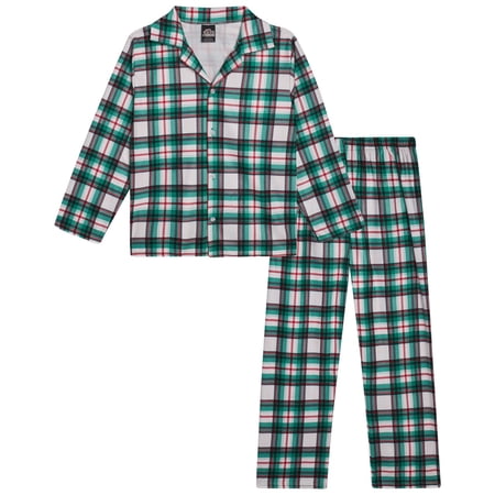 PJ's & Presents Boys' Christmas Pajamas - 2 Piece Plaid Flannel Coat Front Holiday Pajama Pants Set