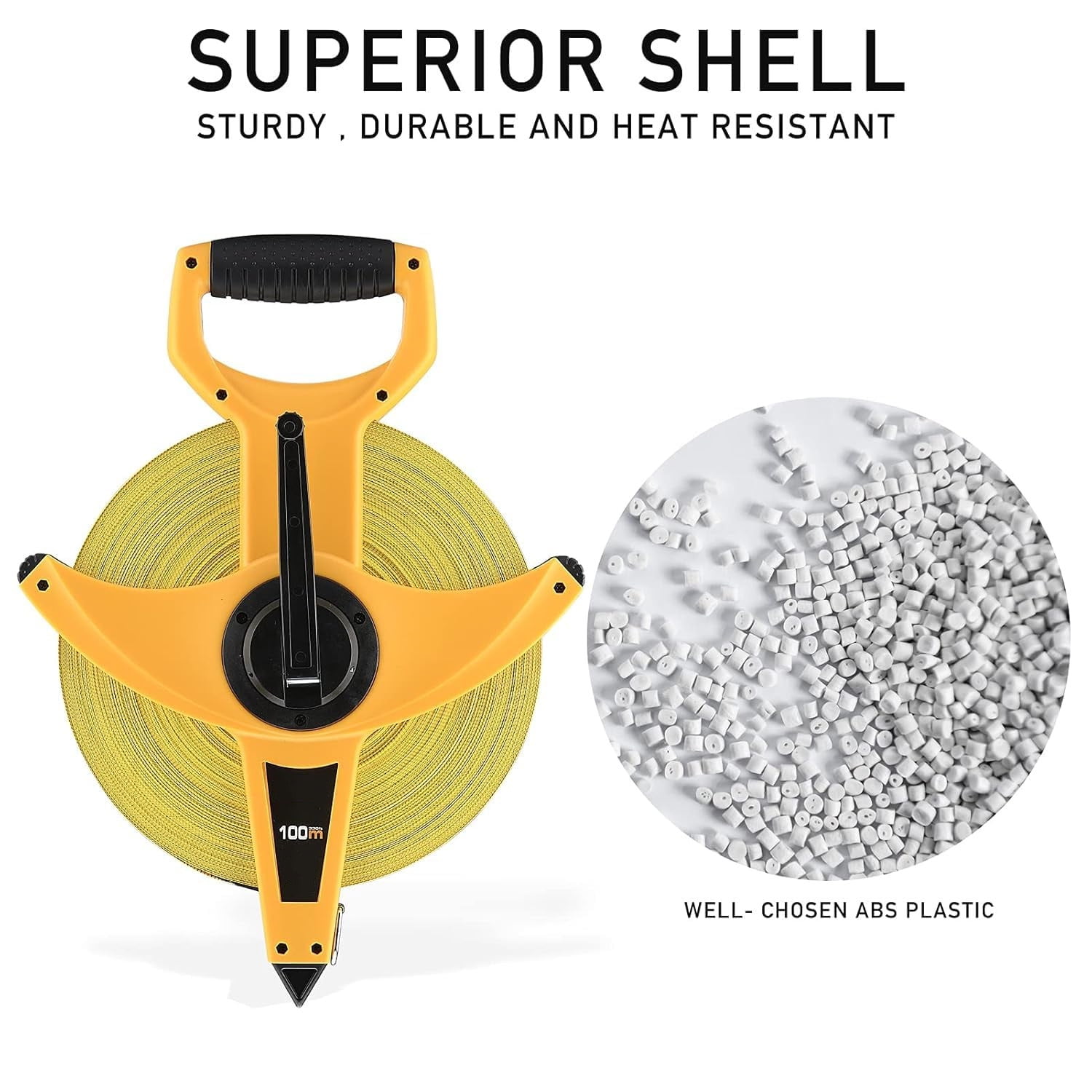 300FT/91M Heavy Duty Fiberglass Tape Measure - 1/2-Inch Wide, Dual Inch/Metric Scale, Durable Open Reel Measuring Tape for Surveying, Engineering, Runway Construction