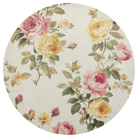 

Qxltty 15inch Round Placemats Set of 1 Polyester Fabric Heat Resistant Washable Table Mat for Kitchen Party Decor Vintage Shabby Chic Floral Pattern with Roses