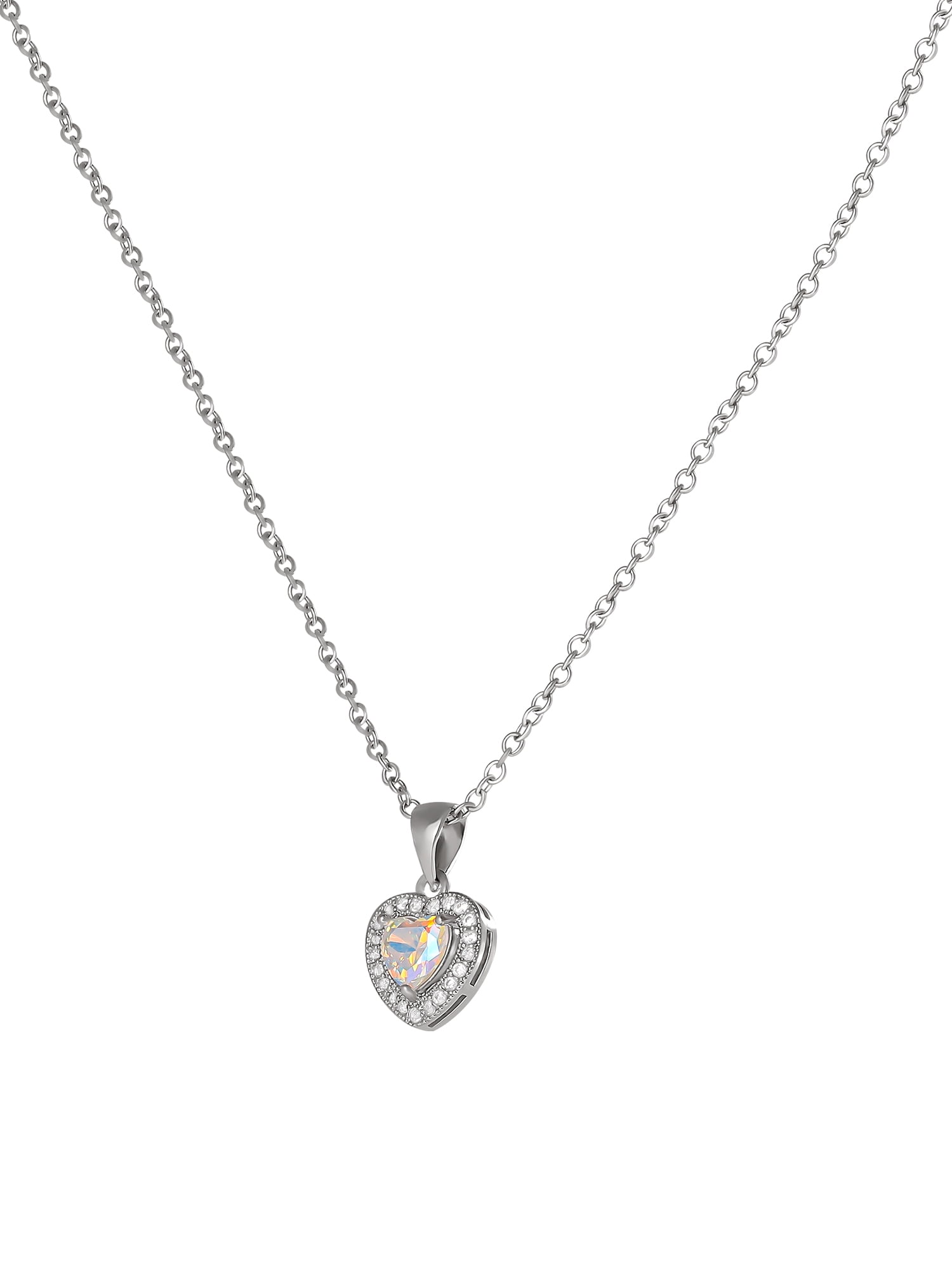 Believe by Brilliance Women's Silver Plated Crystal Heart Earring and Pendant Set, 18" + 2"