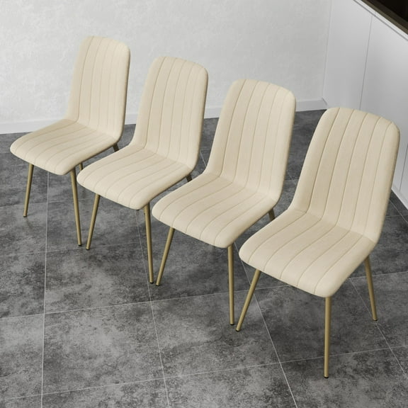 Modern Style Dining Kitchen Room Upholstered Side Chairs,Ergonomic design，Set of 4,with Soft Linen and Wood Color Metal Legs.