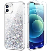 iPhone 12 Pro Case, Glitter with Liquid Sparkle, White Mineral Oil, TPU Material, Wireless Charging Compatible, Silver (6.1 inches)