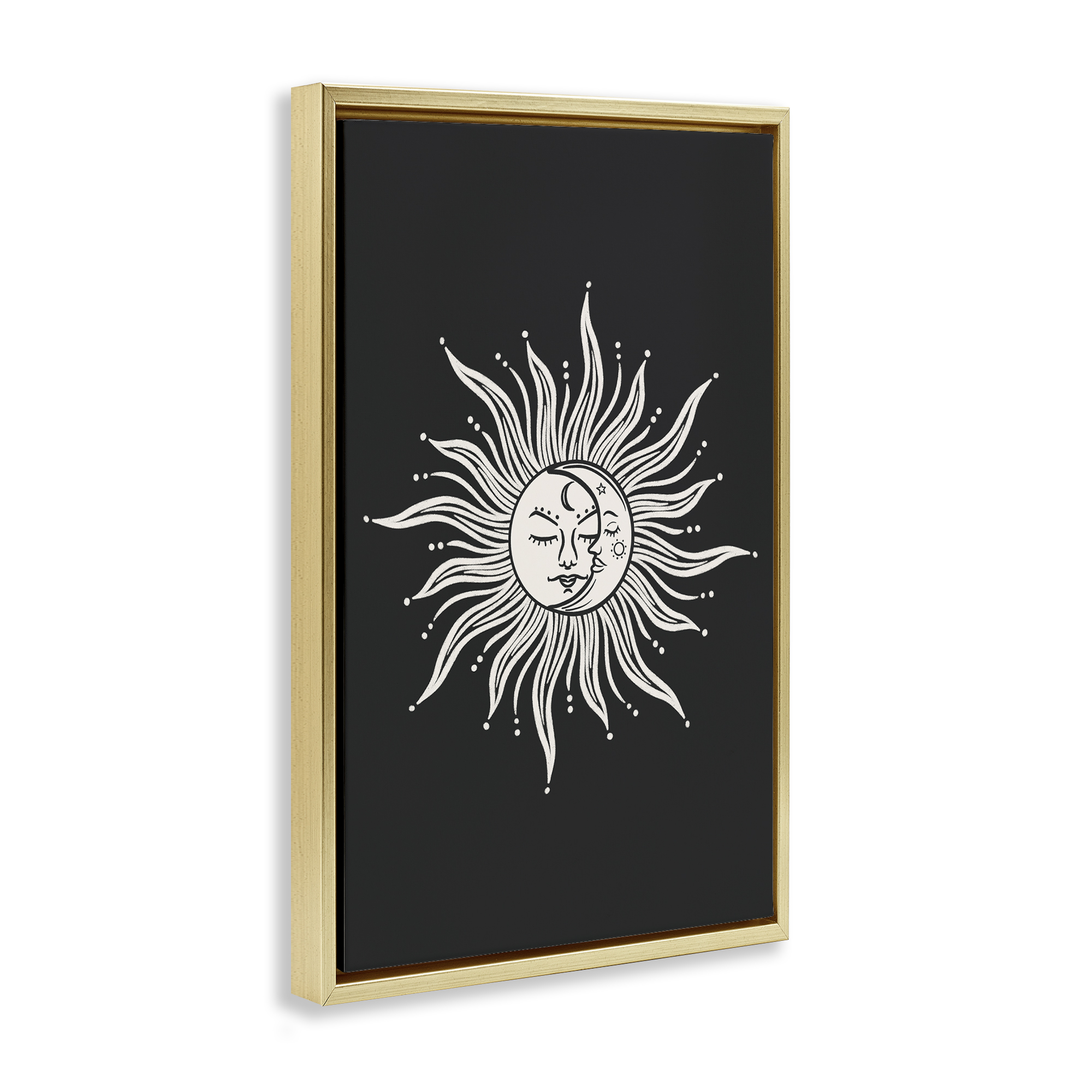 Stupell Industries Celestial Sun on Black Astrology & Stars Painting Gold Floater Framed Canvas Art Print Wall Art, 17 x 25