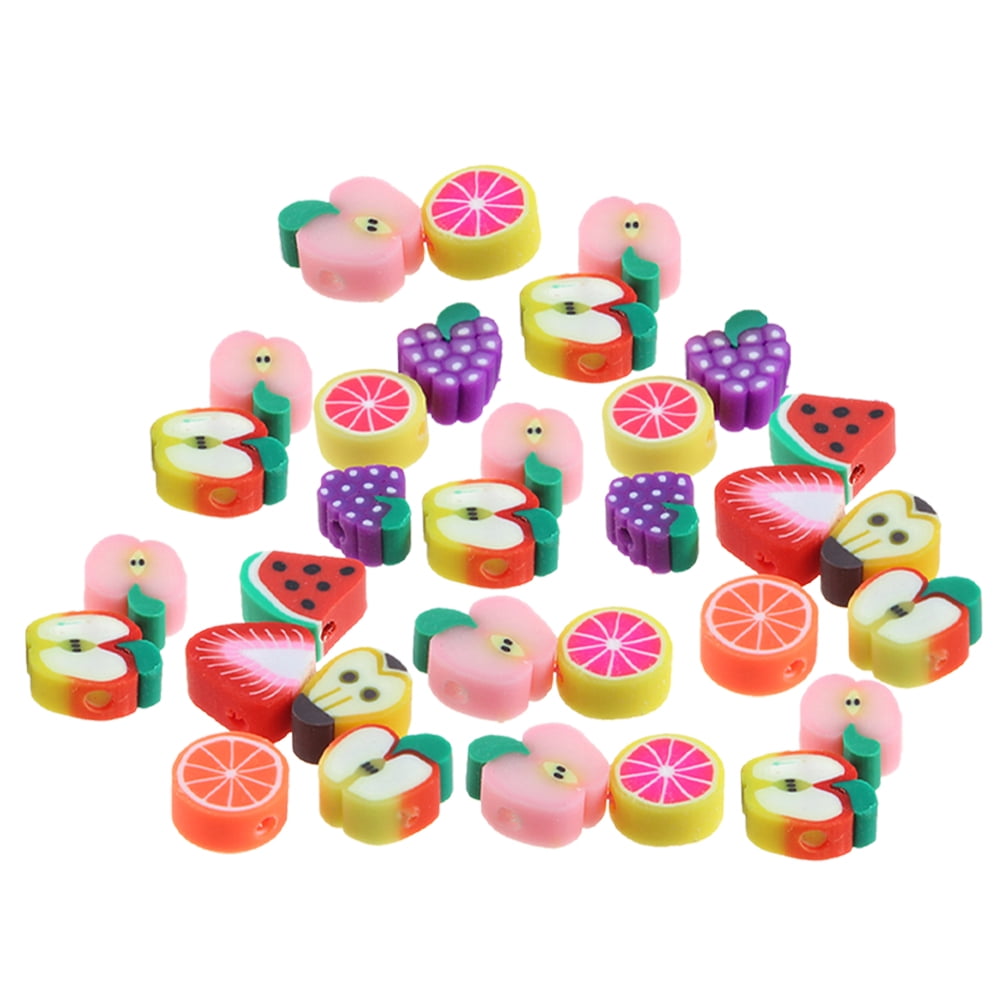 100pcs Fruit Theme Polymer Clay Beads Hand-Made Beads Charms for Jewelry Making, Size: 1x0.50x0.05cm