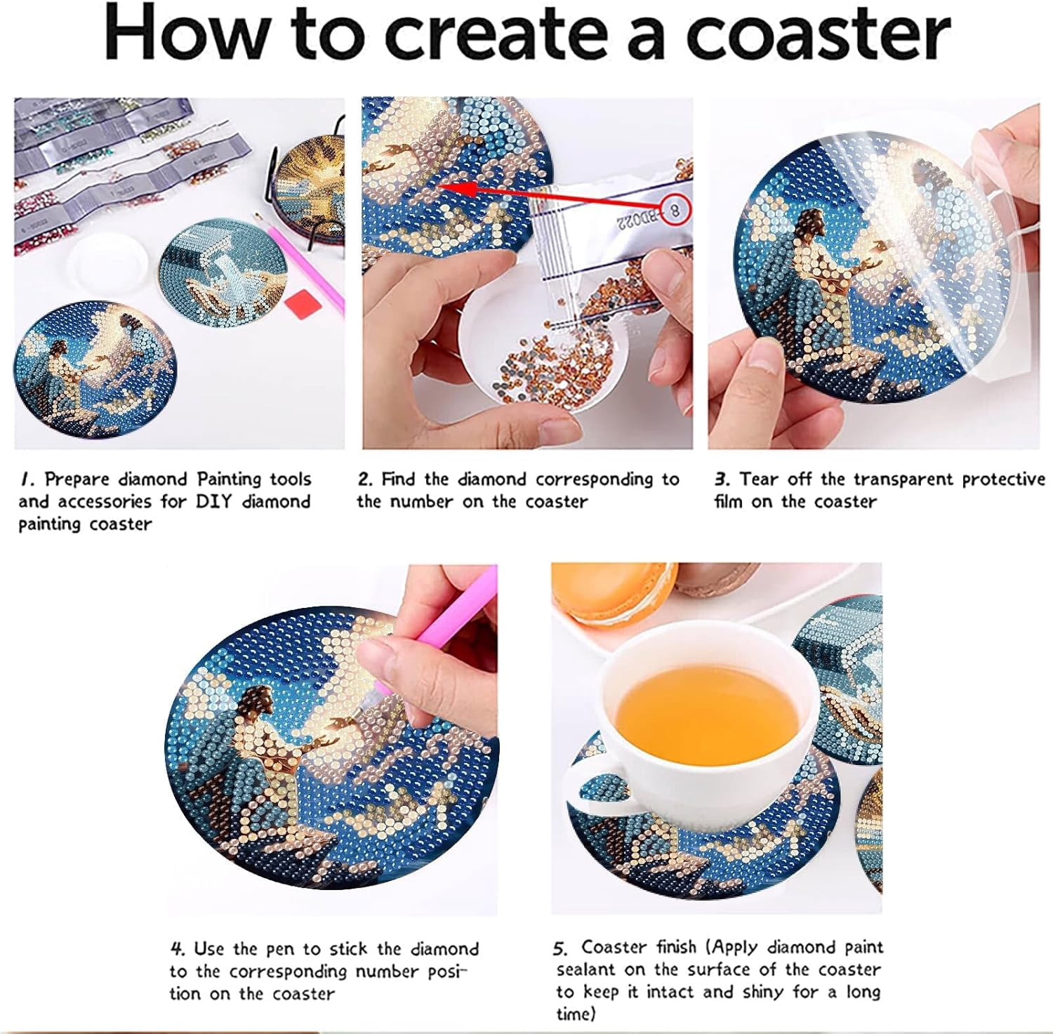 8 Pcs Jesus Diamond Art Coasters Kits with Holder, Sunrise Religious Diamond Painting Coasters Kits for Adults, DIY 5D Diamond Dots Small Mini Kit Full Drill Art Craft Supplies 4X4 Inch