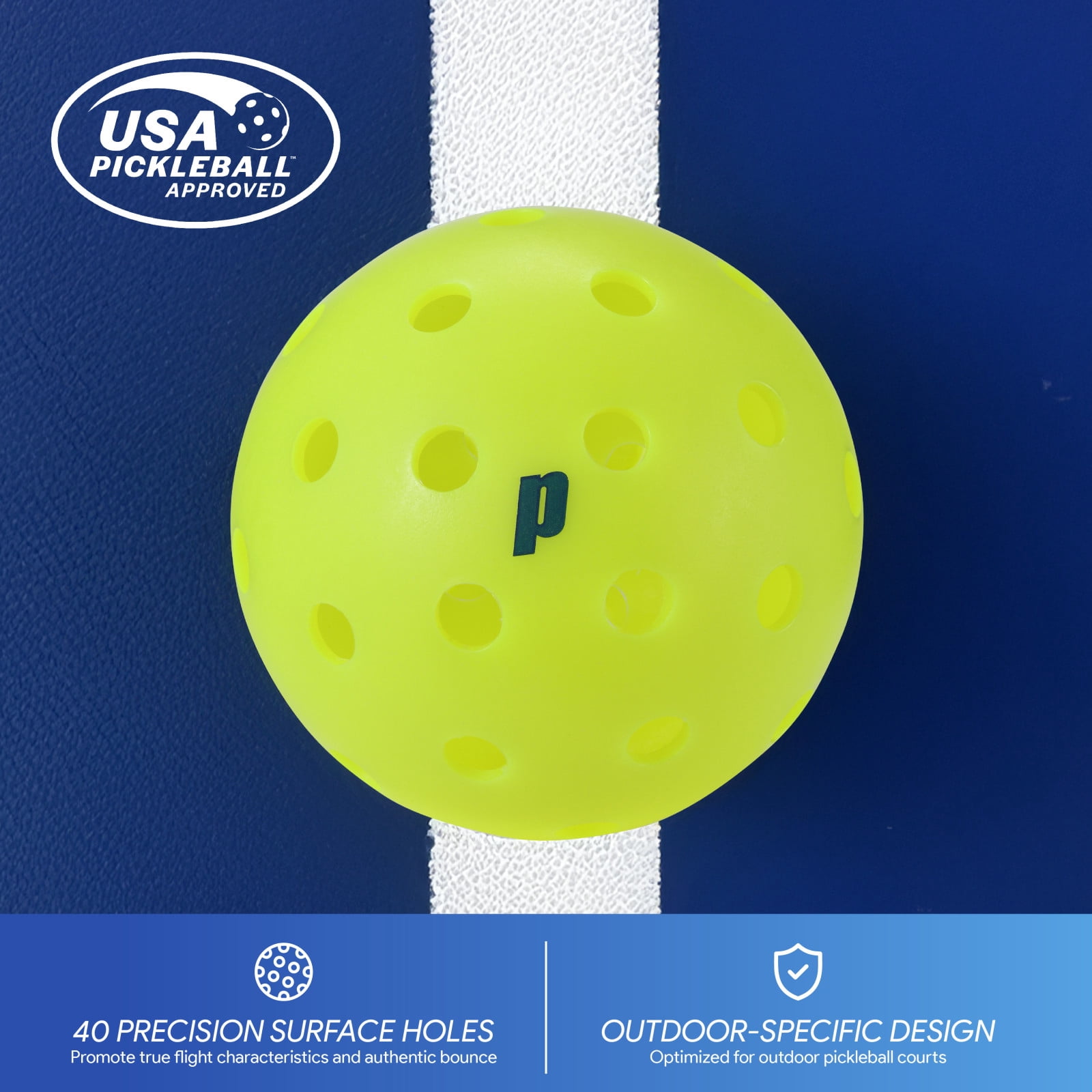 Prince Outdoor Pickleball Balls – 12 Pack with Mesh Bag, USA Pickleball Approved, 40-Hole Precision Design, High-Visibility Neon Yellow