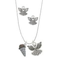 thumbnail image 1 of Delight Jewelry Silvertone 3-D Resin Chocolate Ice Cream Cone with Crystals Silver tone Guardian Angel Charm Necklace and Stud Earrings, 1 of 4