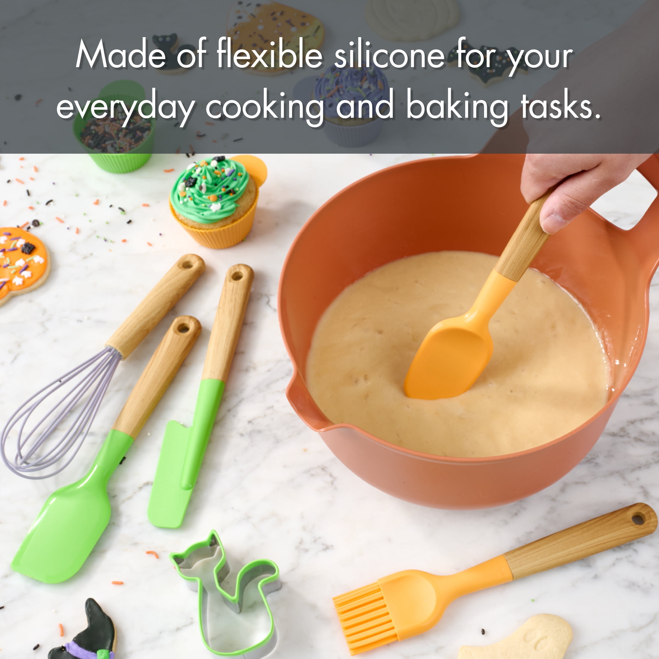 Way To Celebrate 5-Piece Mini Baking Tools Set, Halloween Themed, Orange, Green, Purple