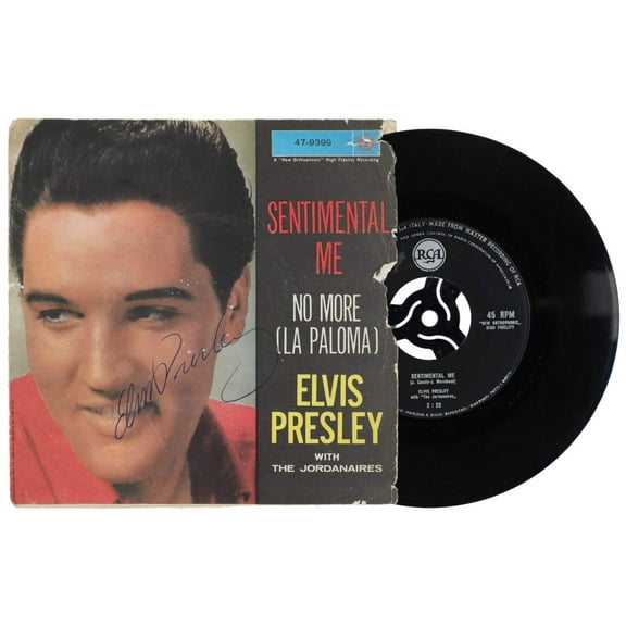 Elvis Presley Signed Sentimental Me/No More (La Poloma) 45 Record Album JSA COA
