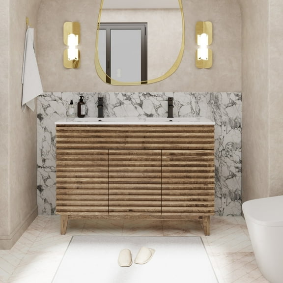 Eclife 48" Freestanding Double Sink Bathroom Vanity with Resin Top, Faucet and Drain, Assembly Required