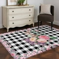 thumbnail image 3 of Area Rug for Living Room, Easter Bunny Roses Non-Slip Indoor Large Carpet for Bedroom/Dining Room, Pink Floral Spring Black Buffalo Plaid Washable Low-Profile Floor Mat Runner Rugs - 3 x 5 Ft, 3 of 8