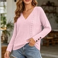 thumbnail image 3 of Smsaxvxz Sweaters for Women Lightweight Loose V-neck Long Sleeve Hollow Out Knit Pullover Tops Fall Fashion Blouse Pink XL, 3 of 9