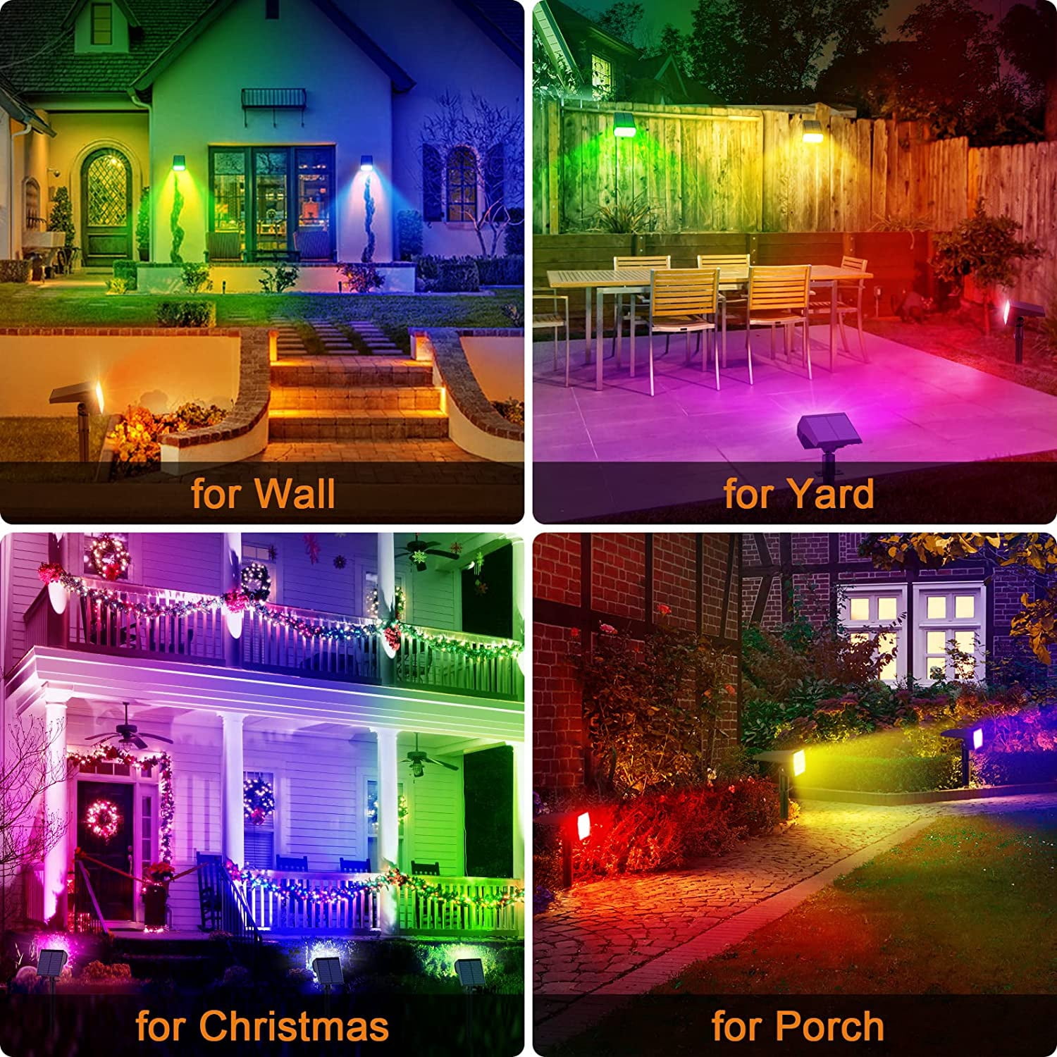 Flaow Solar Lights Outdoor,10 pack,IP65 Waterproof RGB Color Changing, Landscape Spotlights,7 Modes, Dusk to Dawn for Garden, Yard, Patio, Driveway