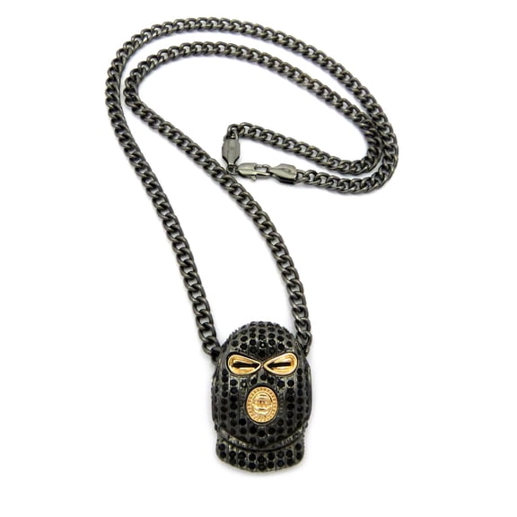 Iced Out Goon Ski Mask Man Pendant with 5mm 61cm Cuban Chain Necklace in Hematite-Tone