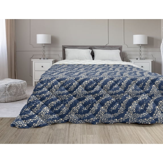Abstract Down Alternative Comforter, Monochrome Style Illustration of Curls Motif Repeated Motifs Vertical, Microfiber Quilt for All Season, 5 Sizes, Charcoal Grey and White, by Ambesonne