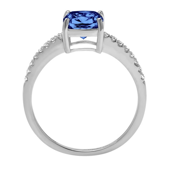 2.7 ct Cushion Cut Simulated Tanzanite Solitaire with Accents Engagement Ring for Women in 18K White Gold